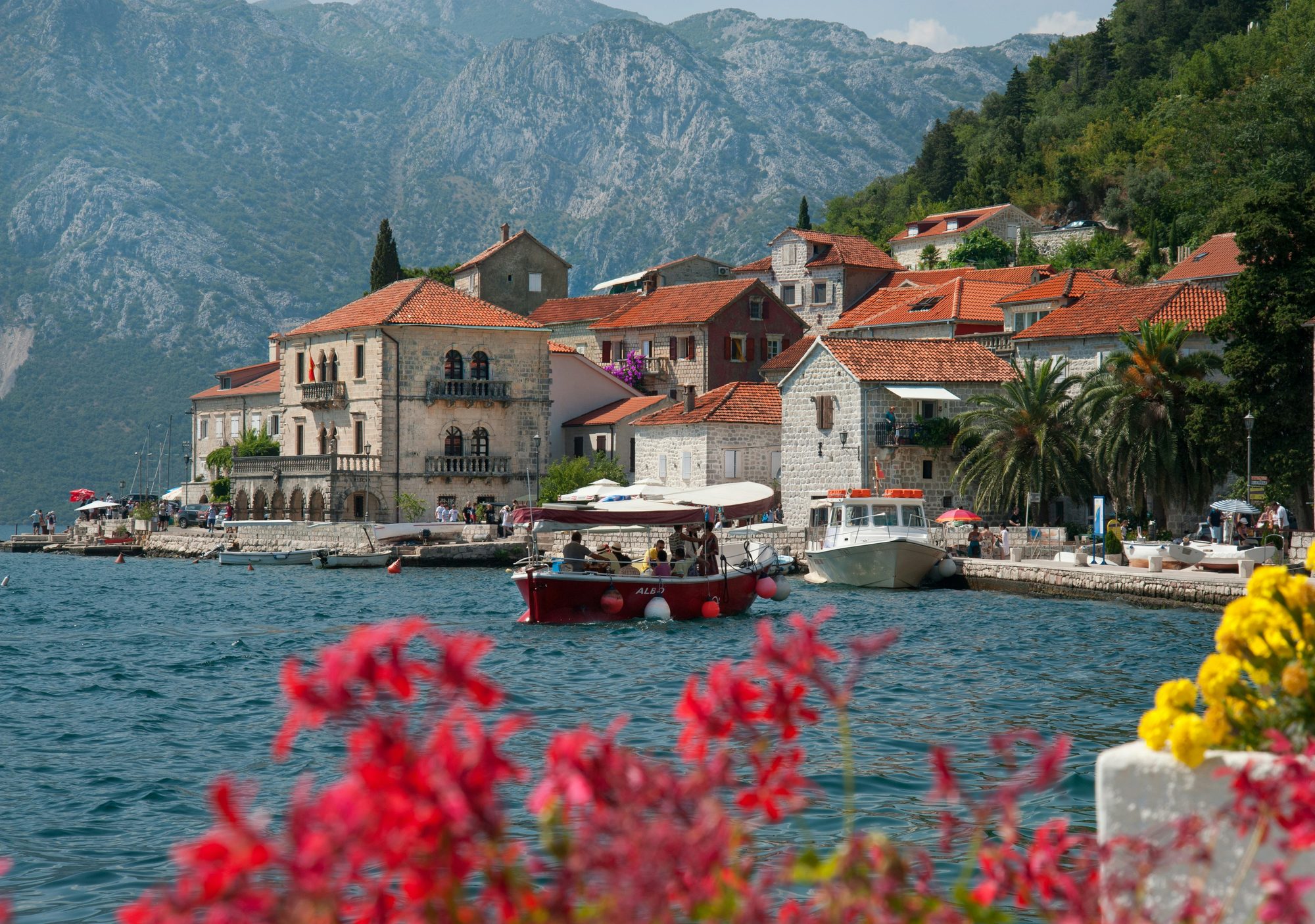 Stone houses and red roofs of Perast on the Bay of Kotor